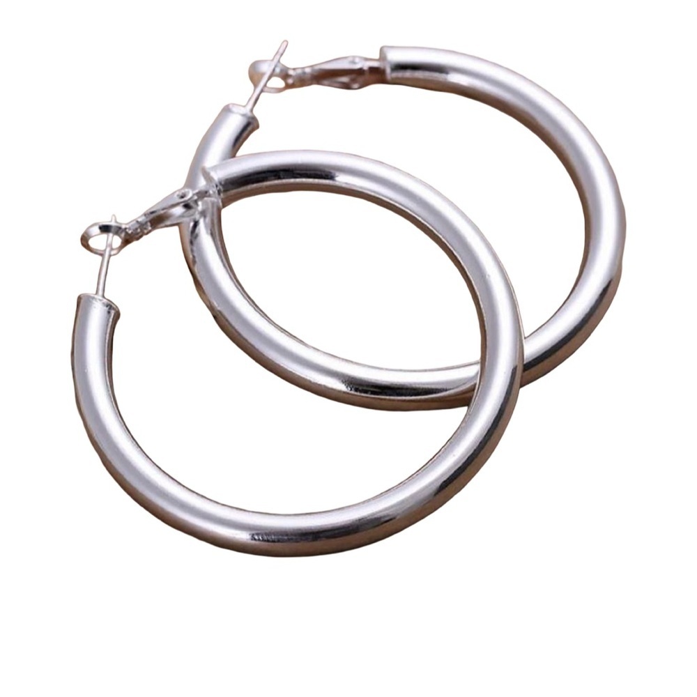 Womens Sterling Silver Large 50mm Round Circle Hoop Earrings